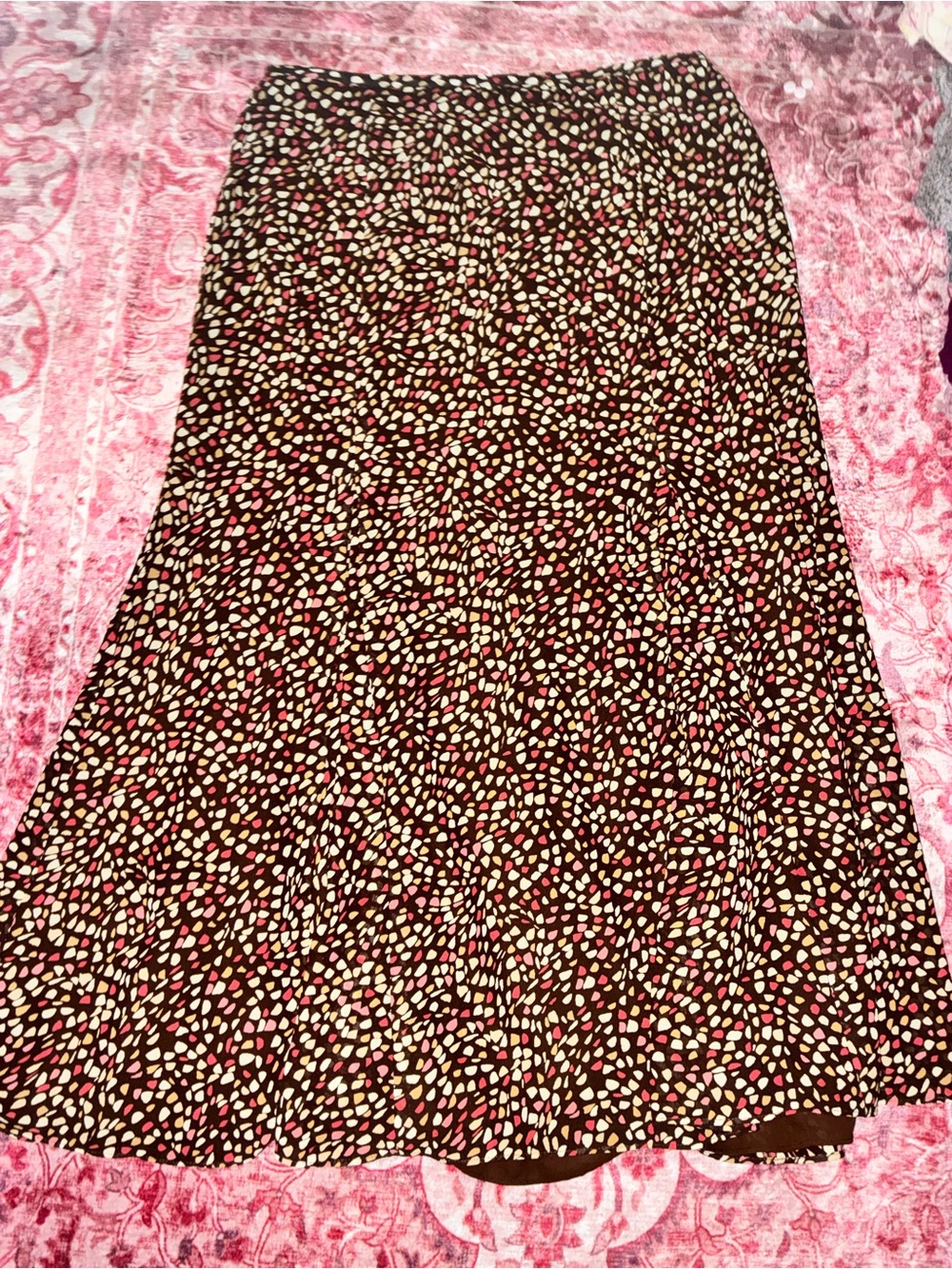 Black Printed maxi Skirt with Pink and Cream Accent